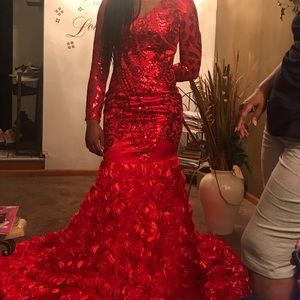 Beautiful red formal dress! 3D rose train